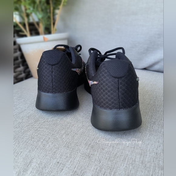 Womens Nike Black Tanjun Shoe Customized with Swarovski Crystal Rhinestones - Picture 3 of 9